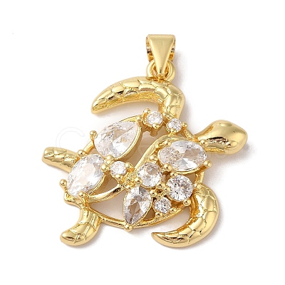 Rack Plating Brass & Clear Cubic Zirconia Pendants KK-L216-057G-1