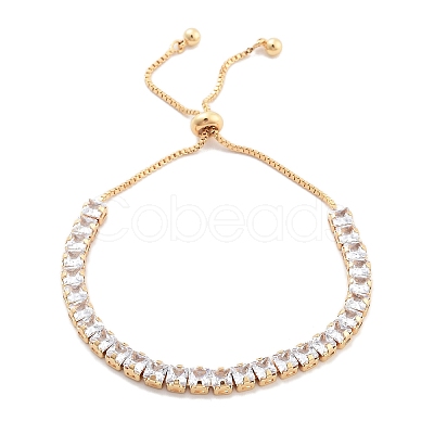 Brass Pave Clear Cubic Zirconia Square Box Chain Slider Bracelets BJEW-B094-10B-G-1