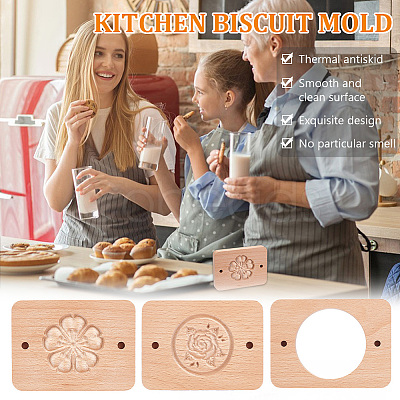 3 Styles Rose & Sakura Wooden Hand Press Moon Cake Maker WOOD-FG0001-43-1