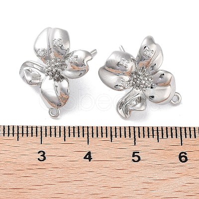 Brass Micro Pave Cubic Zirconia Stud Earring Findings KK-E107-19P-1