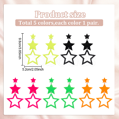 ANATTASOUL 5 Pairs 5 Colors Hollow Star Acrylic Dangle Stud Earrings for Woman EJEW-AN0004-10-1