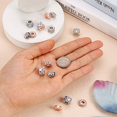 PandaHall 14Pcs 7 Style Zinc Alloy Rhinestone Beads ALRI-PJ0001-01-1