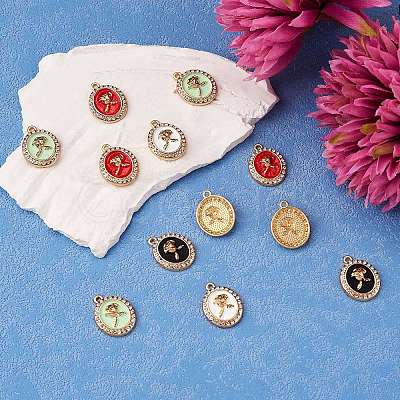 24Pcs 4 Colors Rack Plating Alloy Enamel Pendants FIND-SZ0006-06-1