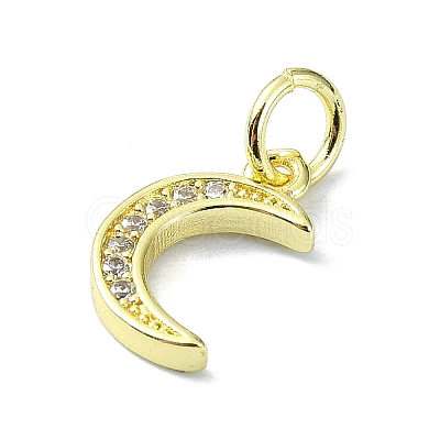 Moon Theme Brass Micro Pave Clear Cubic Zirconia Charms KK-H475-57G-11-1