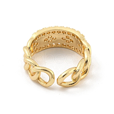 Chain Brass Micro Pave Clear Cubic Zirconia Open Cuff Rings RJEW-G309-36G-1