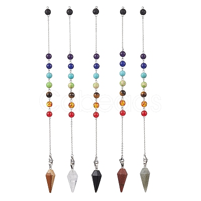 Chakra Synthetic & Natural Mixed Gemstone Pointed Dowsing Pendulums PALLOY-JF02608-02-1