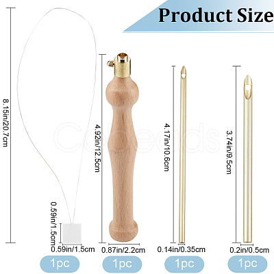 Wood Handle Brass Punch Embroidery Needle Pen & Easy Automatic Threader Set DIY-WH0453-88B-1