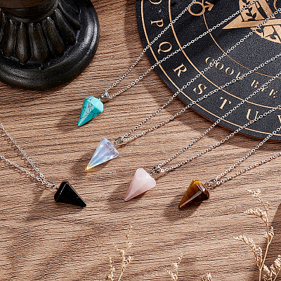 AHADERMAKER 5pcs 5 colors  Glass Imitation Gemstone Cone Pendant Necklaces Set NJEW-GA0001-05-1