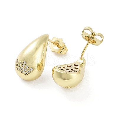 Teardrop Rack Plating Brass Cubic Zirconia Stud Earrings for Women EJEW-B047-02G-01-1