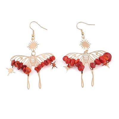 Synthetic Coral Chips Dangle Earrings EJEW-S214-01H-1