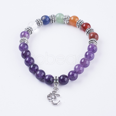 Natural Amethyst Stretch Bracelets BJEW-F308-01AS-1