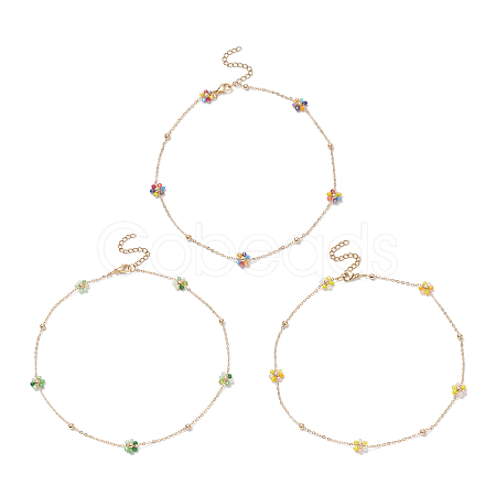 Glass Beaded Flower Link Chain Necklace NJEW-JN04317-1