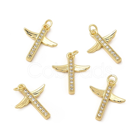Brass Micro Pave Clear Cubic Zirconia Connector Charms KK-E068-VB258-1