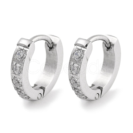 304 Stainless Steel Micro Pave Clear Cubic Zirconia Huggie Hoop Earrings EJEW-C096-01A-P-1