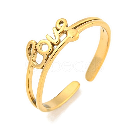 Ion Plating(IP) 304 Stainless Steel Word Love Open Cuff Ring for Women RJEW-A043-17G-1