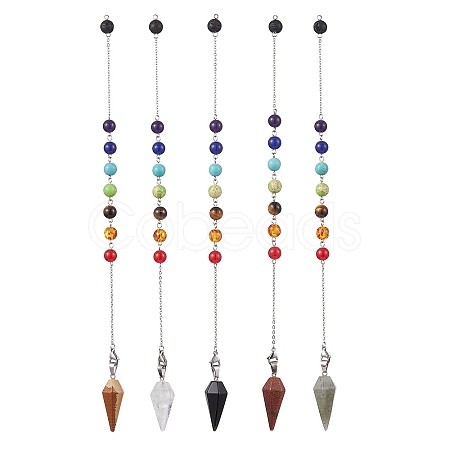 Chakra Synthetic & Natural Mixed Gemstone Pointed Dowsing Pendulums PALLOY-JF02608-02-1