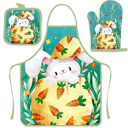 Easter Theme Polyester Sleeveless Apron and Gloves PW-WG43897-04-1