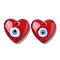 Handmade Evil Eye Lampwork Pendants, Heart Charms, Red, 34.5~35x35~35.5x6.5~8mm, Hole: 3mm