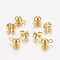 304 Stainless Steel Stud Earring Findings, with Loop, Ear Nuts/Earring Backs, Round, Real 24K Gold Plated, 8x5mm, Hole: 2mm, Pin: 0.8mm