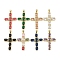 Real 18K Gold Plated Brass Micro Pave Cubic Zirconia Pendants, with Glass, Cross, Mixed Color, 35x23x5mm, Hole: 3.3x4.1mm