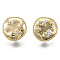 Brass Stud Earring Findings, with Clear Cubic Zirconia and Loop, Nickel Free, Flat Round with Moon & Star, Real 18K Gold Plated, 14x14.5x4mm, Hole: 1mm, Pin: 0.7mm