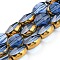 Electroplate Transparent Glass Beads Strands, with Golden Plated Edge, Faceted Oval, Cornflower Blue, 8~9x6.5x5mm, Hole: 1.2mm, about 37pcs/strand, 23.78 inch(60.4cm)