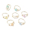 7Pcs 7 Colors Brass Natural Selenite  Rings, Dyed, Round, Colorful, Inner Diameter: 20mm, 1pc/color