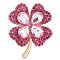 Cubic Zirconia Clover Brooch Pin, Golden Alloy Badge for Backpack Clothes, Pink, 42x50mm