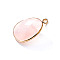 Natural Rose Quartz Pendants, Faceted Teardrop Charms, Golden, 23x18mm