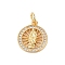 Brass Micro Pave Clear Cubic Zirconia Charms, with Jump Ring, Real 18K Gold Plated, Flat Round, 14x12x1.5mm, Hole: 3mm