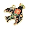 Alloy Enamel Pendants, Light Gold, Swallow with Flower Charm, Black, 22.5x26x1.5mm, Hole: 1.6mm