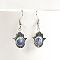 Natural Crystal Stone Hamsa Hand & Round Dangle Earrings, Handmade Sweet Ear Jewelry, Platinum, Blue