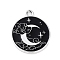 Alloy Enamel Pendants, Flat Round Charm, Platinum, Black, Moon, 22x19x1.3mm, Hole: 2mm