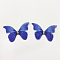 Double Layered Organza Accessories, 3D Butterfly, with Rhinestone, for Earring, Hair Clips, Jewelry Making, Dark Blue, 40x40x3mm