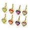 Glass Leverback Earrings, with Brass Findings, Heart, Mixed Color, 25.5x14mm