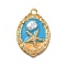 Rack Plating Alloy Enamel Pendants, with ABS Plastic Imitation Pearl, Golden, Oval with Starfish Charm, Deep Sky Blue, 31x21x4mm, Hole: 2.5mm