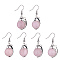 Natural Rose Quartz Dolphin Dangle Earrings with Crystal Rhinestone, Platinum Brass Jewelry for Women, 38mm, Pin: 0.6mm