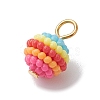 Rainbow Color Resin Waxberry Round Charms with Golden Tone Iron Loops PALLOY-JF02773-4