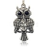 Antique Silver Alloy Rhinestone Owl Pendants for Halloween Jewelry ALRI-J059-01AS-1