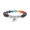 Chakra Theme Gemstone & Natural Lava Rock & Synthetic Hematite Beaded Stretch Bracelets for Women BJEW-JB09278-01-1