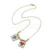 Rectangle with Cross & Heart Glass Seed Beaded Pendant Necklace NJEW-MZ00015-02-1