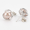 Brass Natural Pearl Ball Stud Earrings PEAR-T002-03A-2