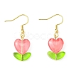 Heart Flower Glass & Lampwork Dangle Earrings EJEW-JE05324-3
