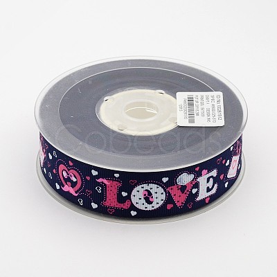 Valentine's Day Word Love Printed Polyester Grosgrain Ribbons for Gift Packaging SRIB-F001-02F-1