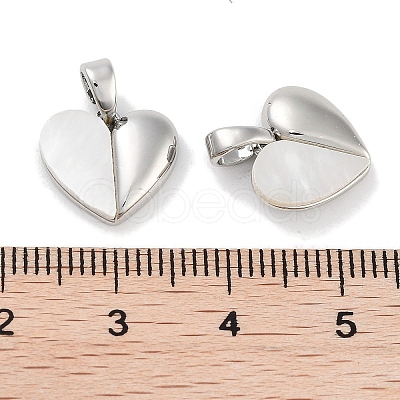 Brass Pave Natural Shell Peach Heart Charms KK-C051-21P-1