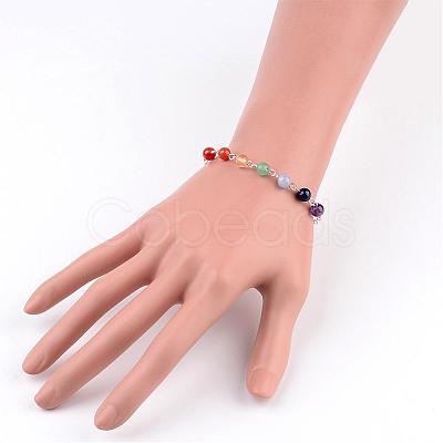 Chakra Jewelry Natural Gemstone Round Bead Link Bracelets BJEW-JB02275-1