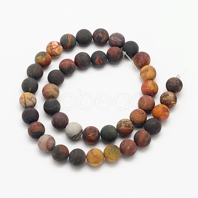 Frosted Round Natural Picture Jasper Beads Strands G-N0166-48-10mm-1