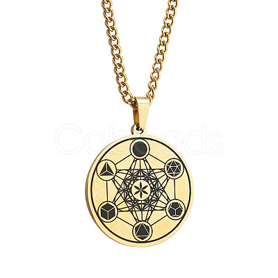 Stainless Steel Flower of Life Metatron Angel Solomon Pendant Necklaces BU8279-1-1