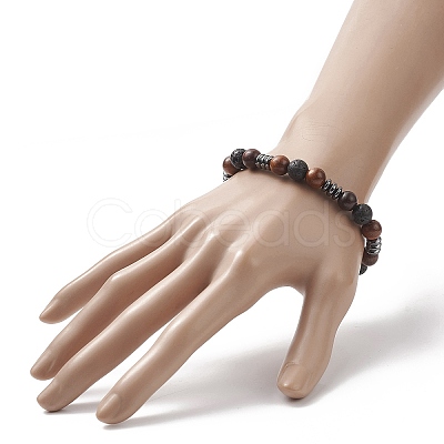 Gemstone & Wood Beaded Stretch Bracelet for Women BJEW-JB09153-1