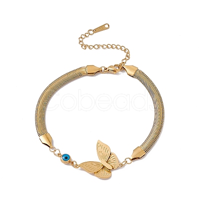 Enamel Evil Eye Link Bracelet with Flat Snake Chains BJEW-P284-06D-G-1